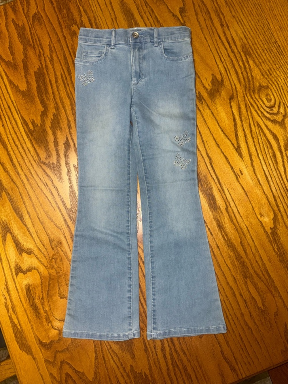 The Children's Place Light Blue Flare Jeans with Rhinestone Butterflies
